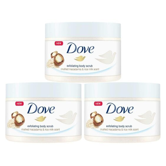 Dove Exfoliating Body Scrub Crushed Macadamia & Rice Milk, 225ml 3 Pack
