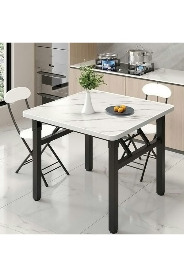 Living and Home Square 60cm Folding Coffee Table with Marble Effect Top