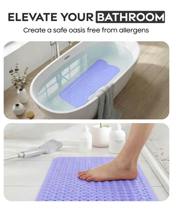 ADOV Bath Mat Non Slip, 100 x 40cm Extra Long Shower Mat with Suction Cups and Drain Holes