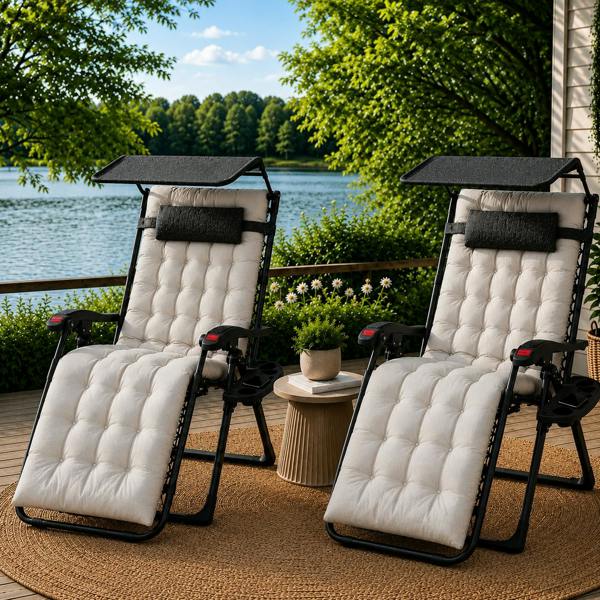 Groundlevel Luxury Gravity Chairs With Thick Cushion and Canopy - 2 Chairs