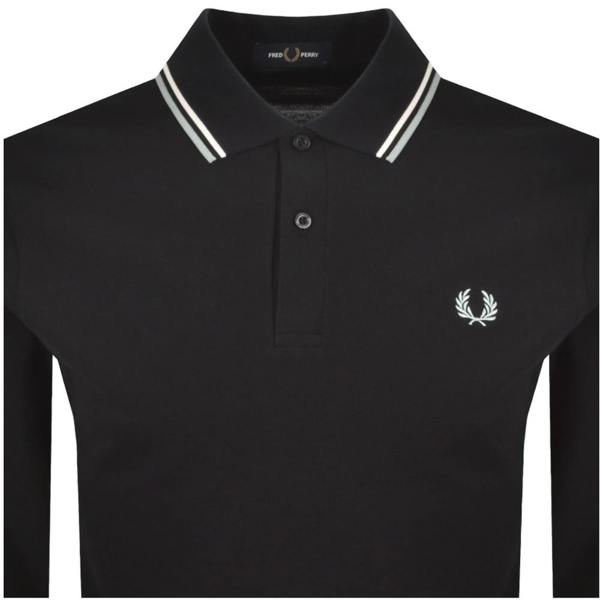 Fred Perry Long Sleeve Twin Tipped Polo Shirt Navy/Ecru/Silver Blue