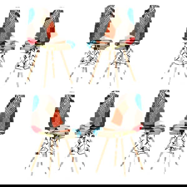 Life Interiors Set of 4 Colorful Patchwork Accent Chairs with Wooden Legs and Metal Wire Frame Mid-Century Modern Dining Chair