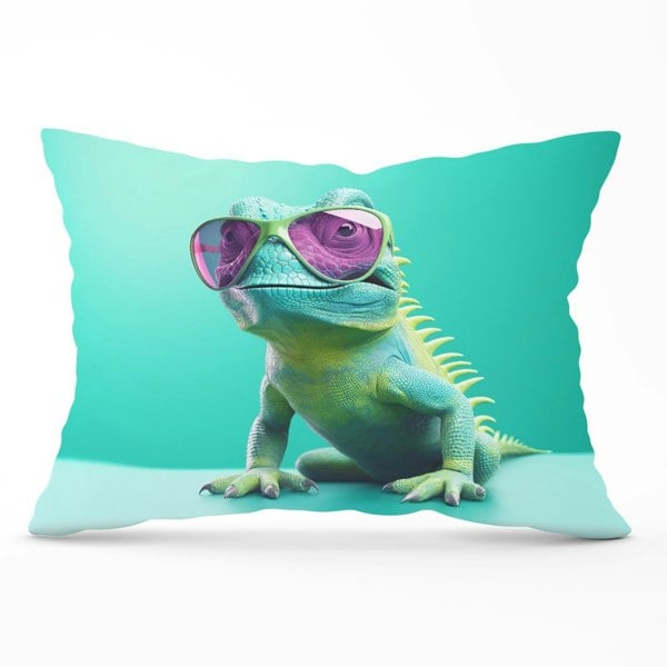 Warren Reed Happy Splashart Iguana Wearing Glasses Cushions