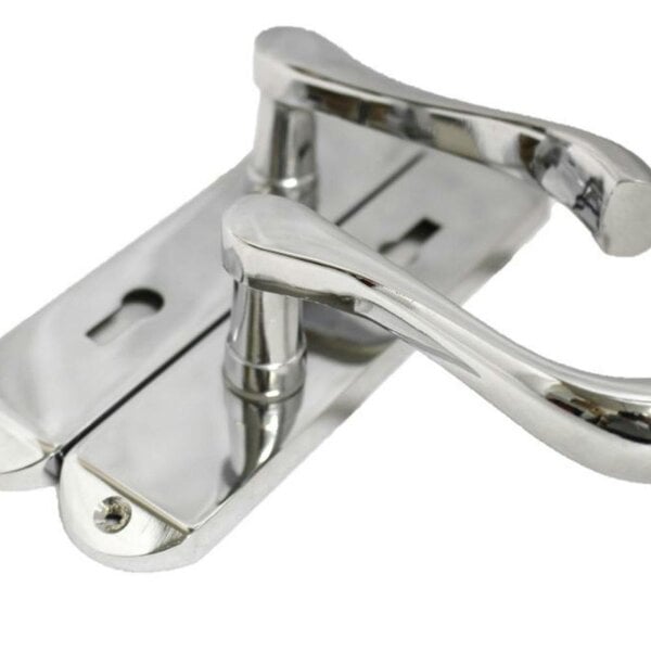 EDH Door Hardware Cadenza Victorian Scroll Door Handles Polished Chrome – Lever Latch, Bathroom Lock & 3 Lever Lock Sets