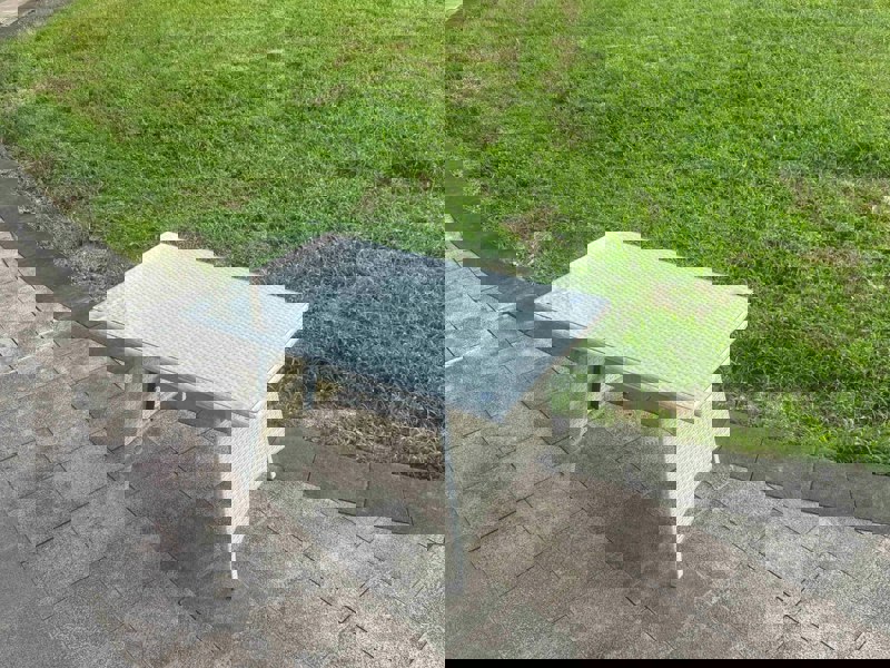 Fimous Light Grey Rattan Rectangular Dining Table and 4 Chairs Set Outdoor Garden furniture Set with Seat Cushion