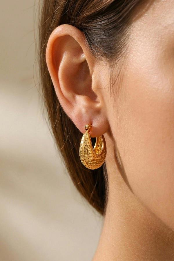 ARIIRA Tova Gold Tone Textured Crescent Hoop