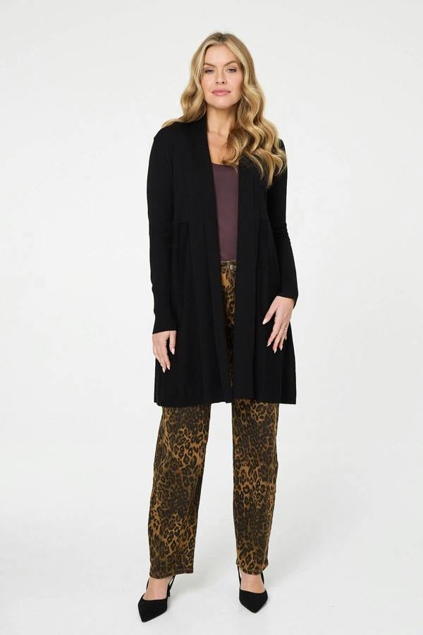 Black | Open Front Longline Relaxed Cardigan