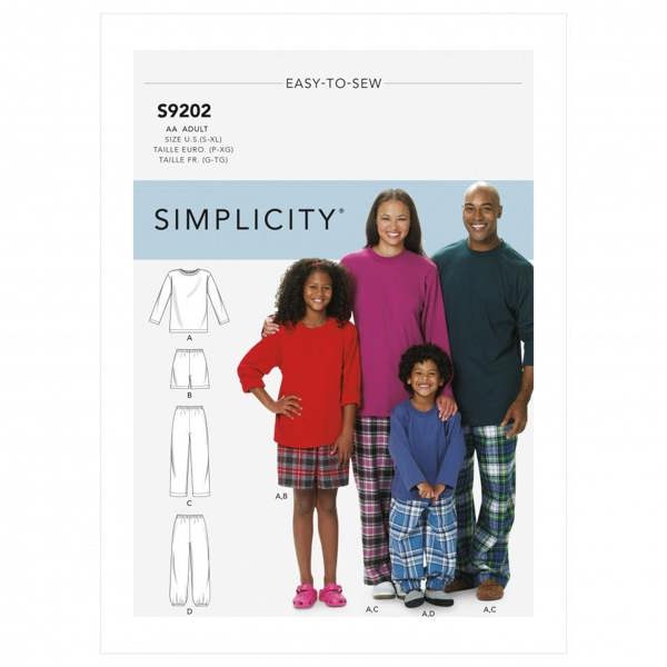 Simplicity Sewing Pattern 9202, Pyjamas, Tops, Shorts, Trousers for Kids, Teenagers, Men, Women, AA (S-M-L-XL) - Easy