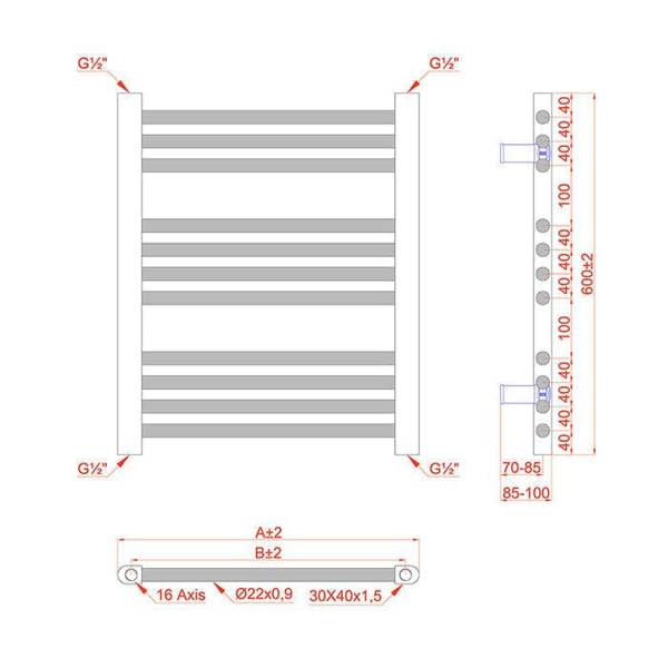 MYHOMEWARE 300 x 600 mm White Electric Bathroom Towel Rail Radiator Heater With AF Thermostatic Electric Element Pre-Filled