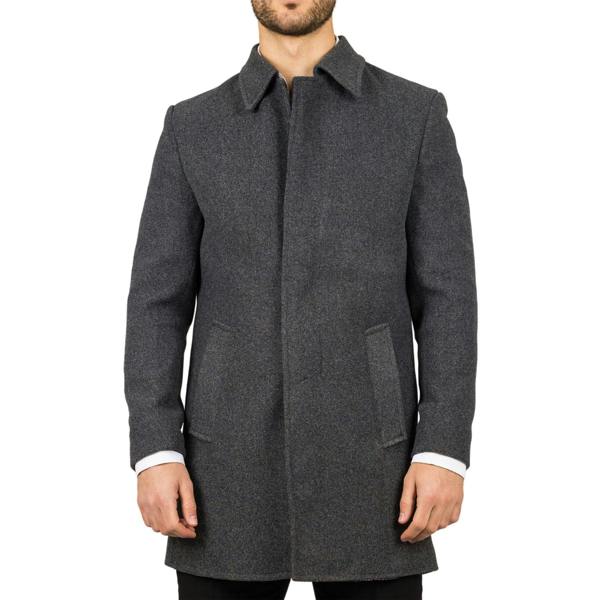 Infinity Leather Men's Wool Blend Classic Collar Grey Overcoat