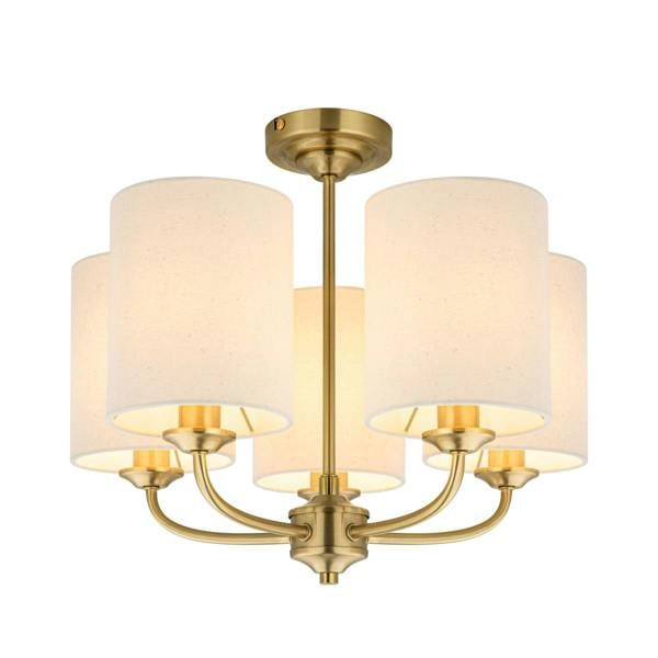 COSYLYTE Winston 5 Light Faux Linen Drum Shade Ceiling Light - Brass