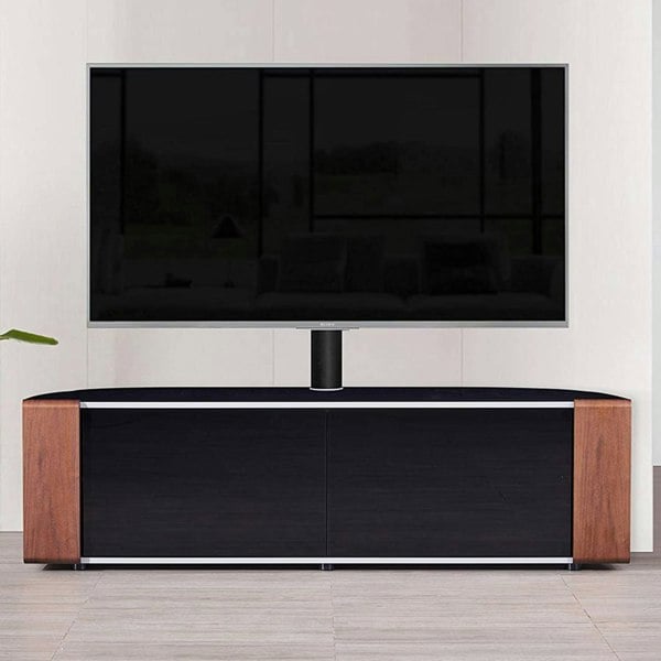 MDA Designs Sirius 1600 Cabinet with BeamThru Remote-Friendly Gloss Black with Walnut & Oak Interchangeable Trims for TVs up to 65" & Mounting Bracket