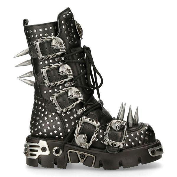 New Rock Black Leather Studded Gothic Boots-1535-S1