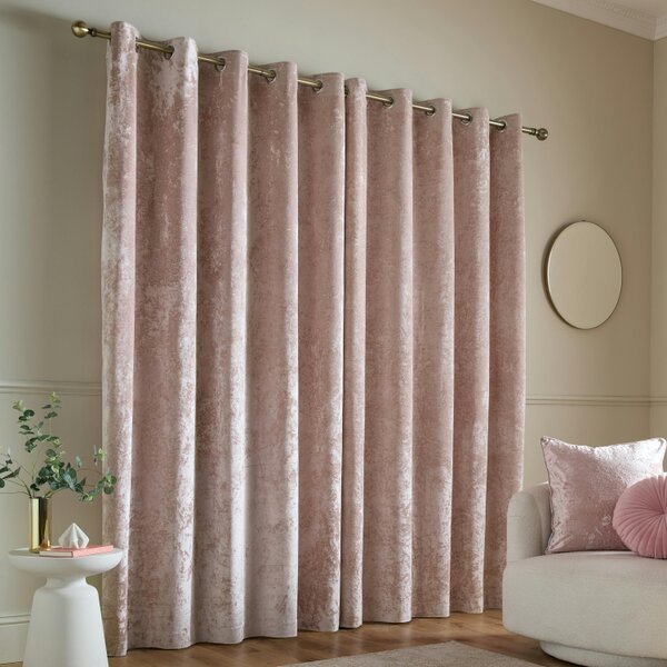 Catherine Lansfield Crushed Velvet Lined Eyelet Curtains Blush Pink
