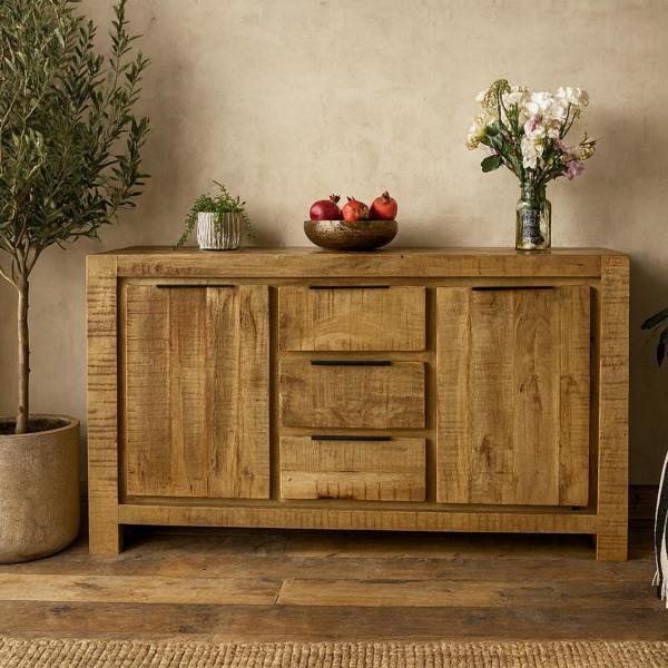 Wyld Haus California Solid Mango Wood Large Sideboard With 2 Doors And 3 Drawers