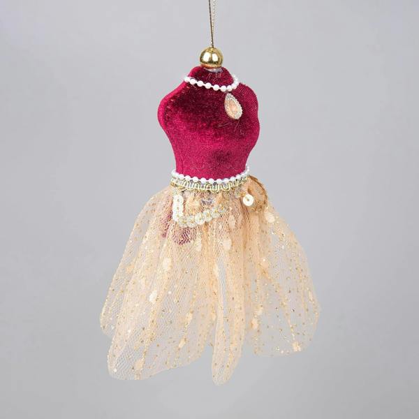 15cm Burgundy and Gold Ballerina Christmas Hanging Decoration Ornament Set image 4