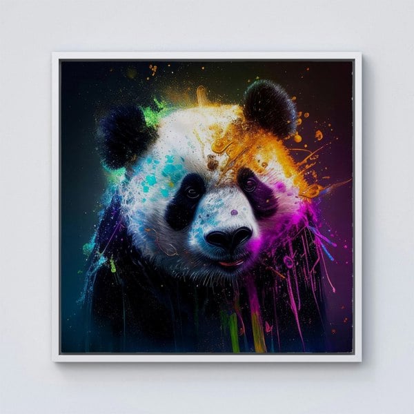 Warren Reed Panda Face Splash Art Colourful Framed Canvas