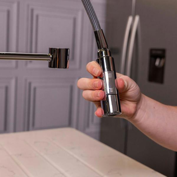 Flode Fjädra | Pull Out Kitchen Sink Mixer Tap | Spring Style Mixer Tap | Chrome | Square Head