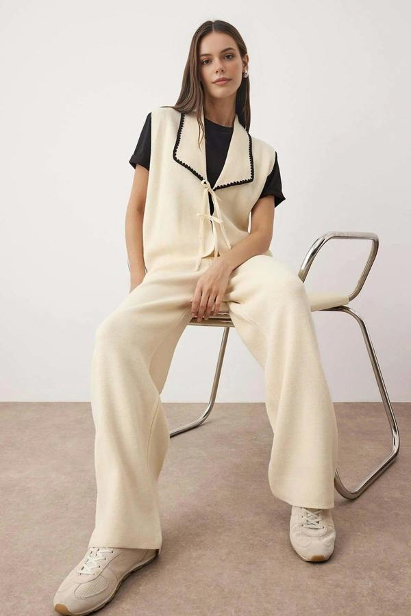 WOVCOR 2-Piece Vest-Pants Knitwear Bottom-Top Set