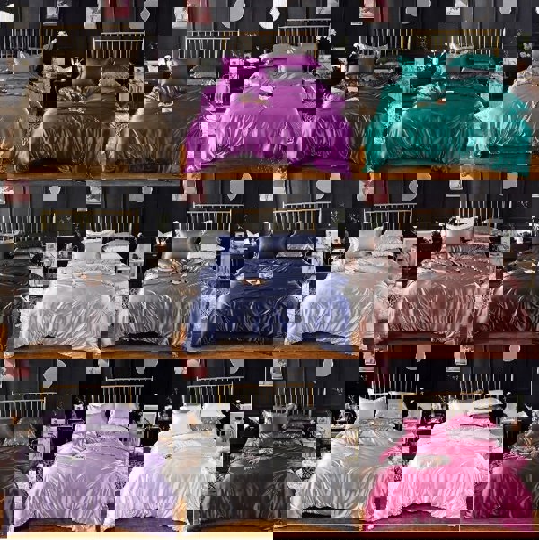 Anyhouz Anycozy Beddings Magenta AU Queen Size 3 Pcs High End Satin Smooth Duvet Cover Set Luxury Polyester Silky Soft Cozy Bedding Set