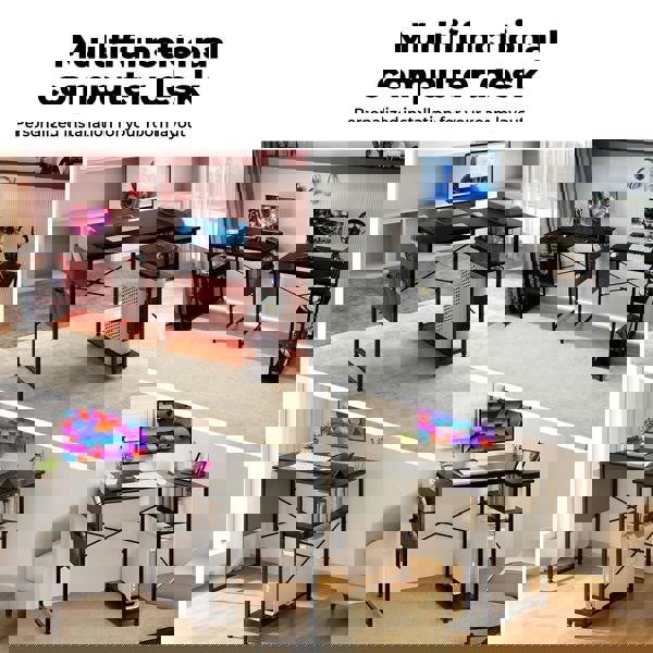 Levede L-shaped Gaming Computer Desk Corner Table Office Home 2 Storage Shelves