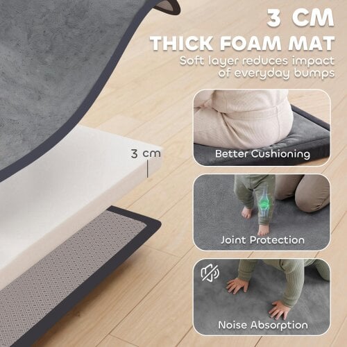 AIYAPLAY Baby Play Mat, 3CM Thick Foam Playmat Rug, 180 x 150 cm, Dark Grey
