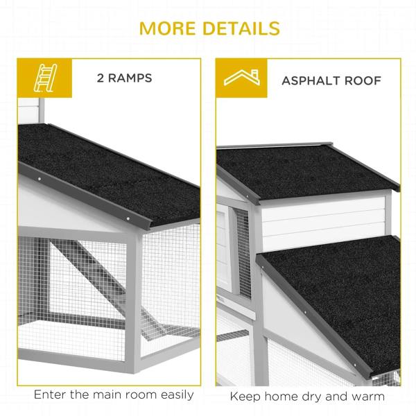 Rabbit hutch featuring two ramps and a black asphalt-style roof top
