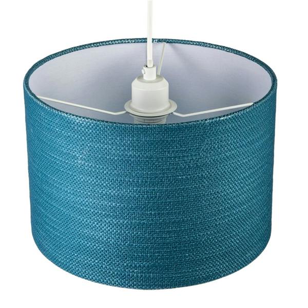 Biscay Bay Teal Textured Linen Pendant Lighting Shade with Diffuser Image 3
