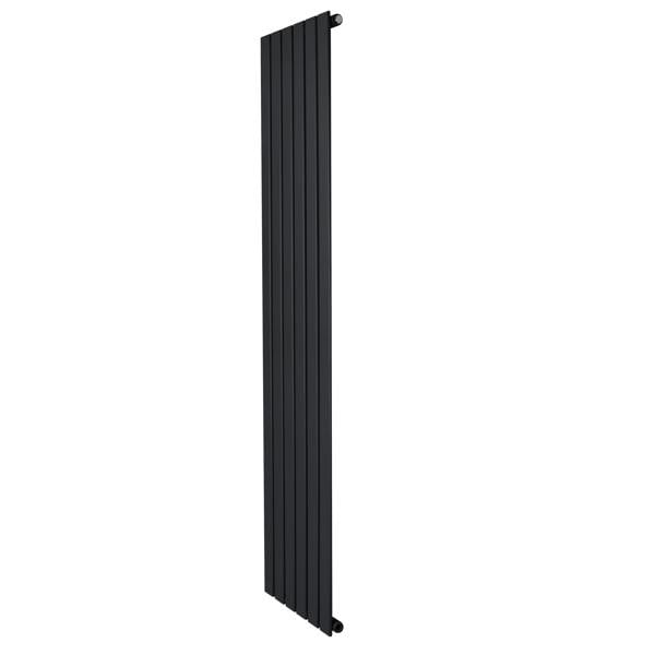 Flat single column radiator in sleek black finish, measuring 1800 x 420mm, featuring a modern vertical design with smooth, flat panels