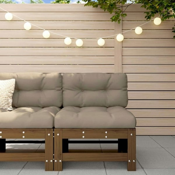 Berkfield Middle Sofa with Cushions Honey Brown Solid Wood Pine