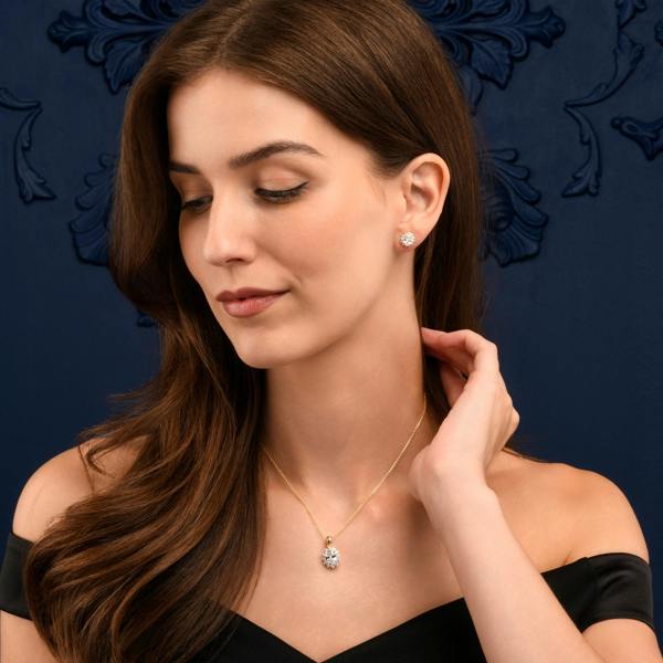 namana Gold Plated Sterling Silver Clear Cubic Zirconia Oval Halo Pendant Necklace