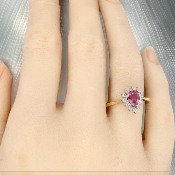 Vintage Tom A pear shaped ruby and diamond cluster ring