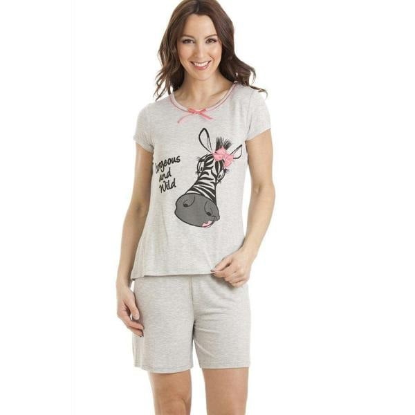 Grey Short Sleeve Zebra Motif Short Pyjamas