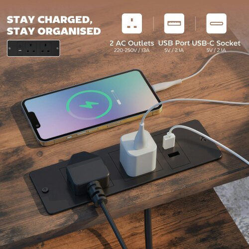 Wyld Haus Yoroma Rustic Brown Bedside Table With Built In Charging Ports 2 Drawers