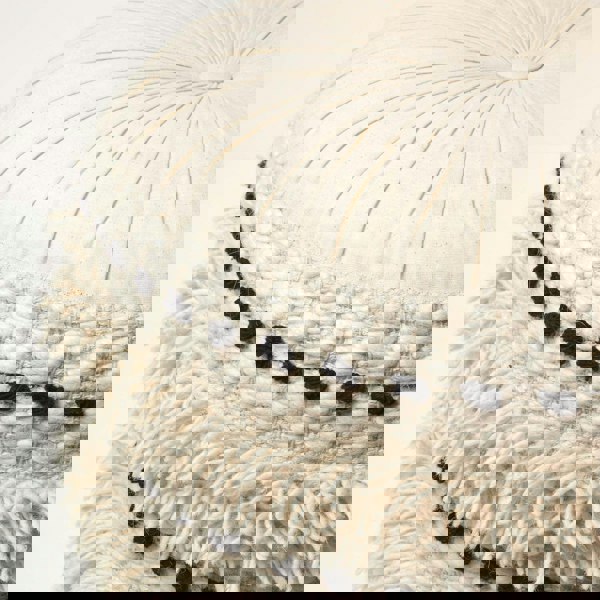 HOMESCAPES Sahara Cream & Black Macrame Tufted Boho Pouffe - 50 cm Tall