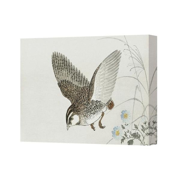 Benjamin Tate Design Bird in Flight Canvas Wall Art Decor with Floral Accent