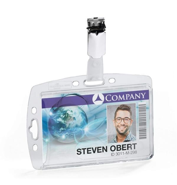 Durable Security Pass Plastic ID Badge Card Holder with Clip | Clear