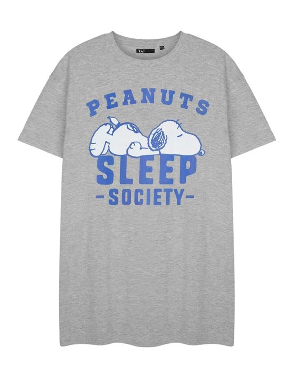 Peanuts Snoopy Womens Grey Sleep Society Short Sleeve Nightdress