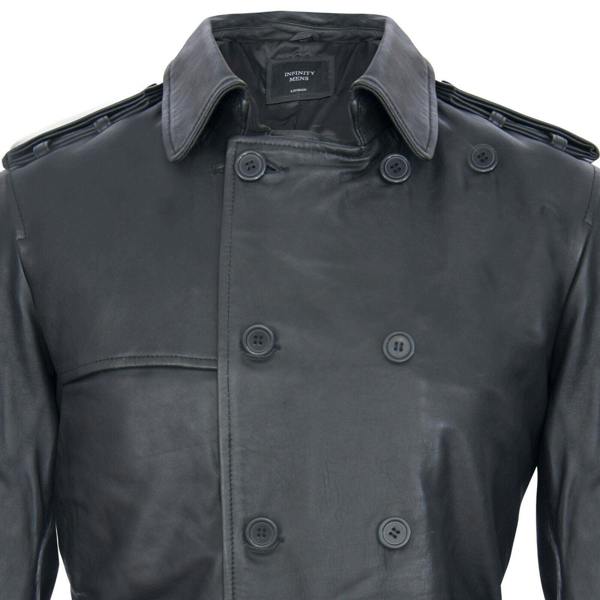 Infinity Leather Mens Black Leather Trench Coat-Memphis