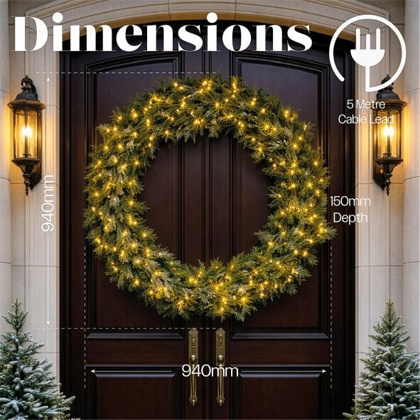 Scotts of Stow Xmas Haus 200 LEDs Warm White  Wreath Outdoor Decoration with Timer 94CM