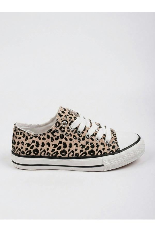Pearl Canvas Lace Up Low Trainers - Leopard