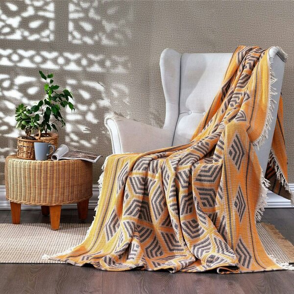 Cotton and Olive Ela Soft Jacquard Cotton Bedspread, Marigold Orange, Double | SECONDS