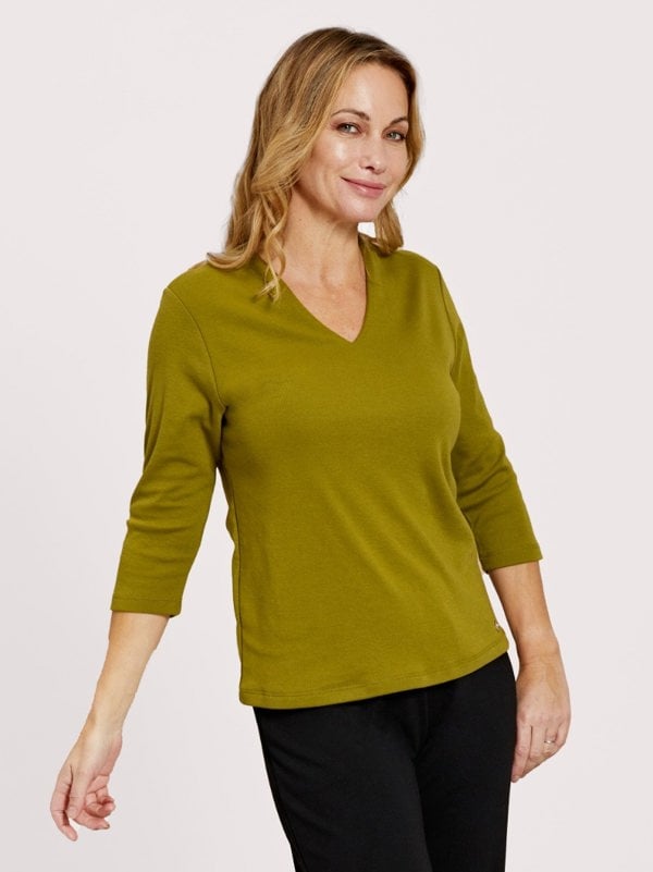 PennyPlain High Back V-neck Top - Forest