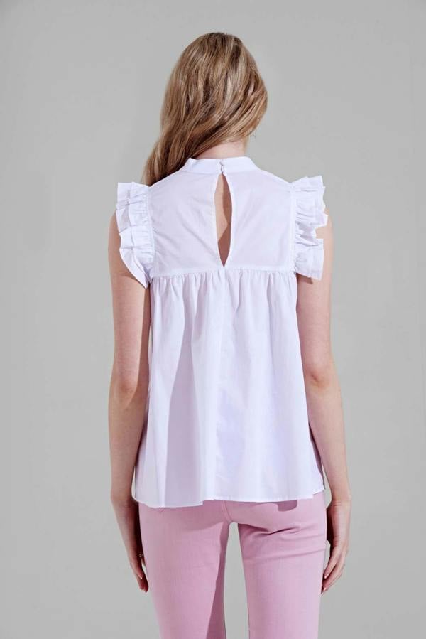 Urban Bliss Kayla White Embroidered Ruffle Detail Smock Blouse