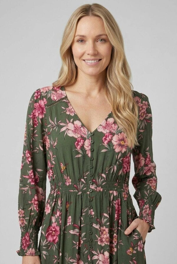 Izabel London Floral Long Puff Sleeve Maxi Dress