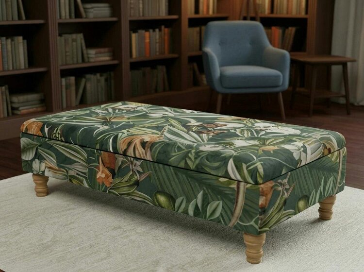 ISTOOLS Premium Green Floral Velvet Ottoman Bench with Storage – Luxury Coffee Table & Pouffe Seating - 50 x 30 Inches (127 x 76cm)