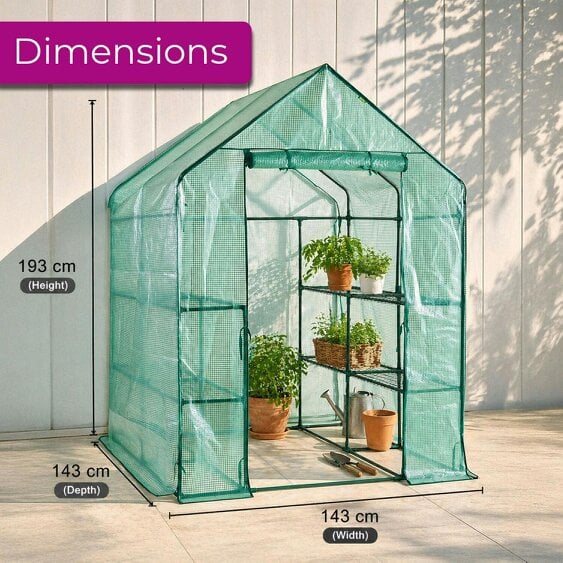 Neo Green 8 Tier Shelving Walk In Outdoor Greenhouse 193 x 143 x 143 cm
