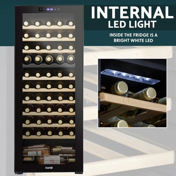 55 Bottle Dual Zone Freestanding Wine Cooler Fridge - LED Backlit BLACK & GLASS - LoopsDirect