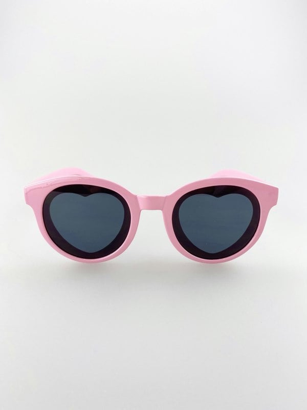 SVNX Plastic Round Frame Sunglasses with Heart Lenses