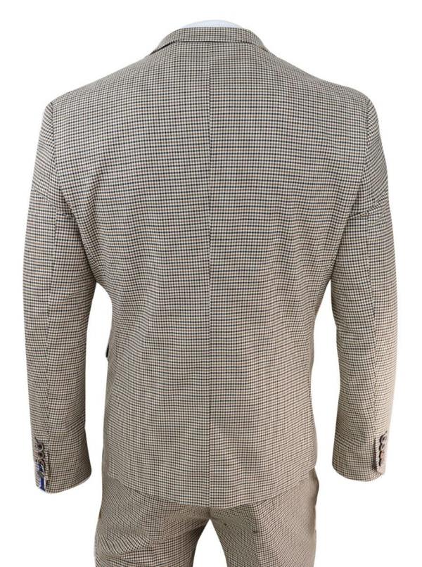 House of Cavani Mens 3 Piece Beige Check Retro Vintage Classic Suit